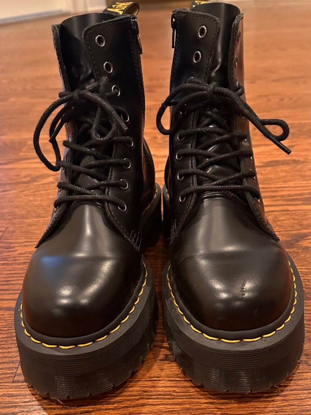 Dr. Martens Jadon Black Leather Platform Combat Boots in size 9 (EU 41)